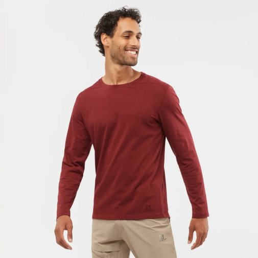 Camiseta Salomon Essential Long Sleeve Hombre Rojos | MX ZFKW403